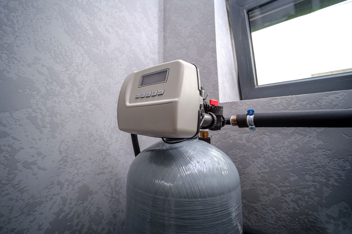 Water softener and brine tank installed in a Northwest Iowa basement